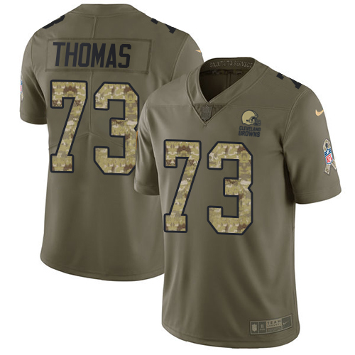 Nike Browns #73 Joe Thomas Olive/Camo Men's Stitched NFL Limited Salute To Service Jersey